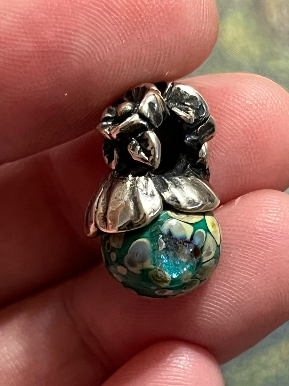 Authentic Trollbeads Forget-Me-Not With Bud Sterling Silver 925 Glass Bead - Picture 3 of 8